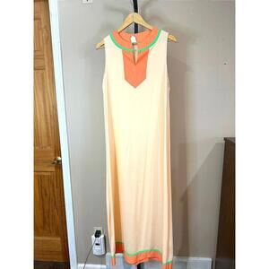70s Sleeveless Women's Maxi Sleep Dress with Colorblock Detail Medium